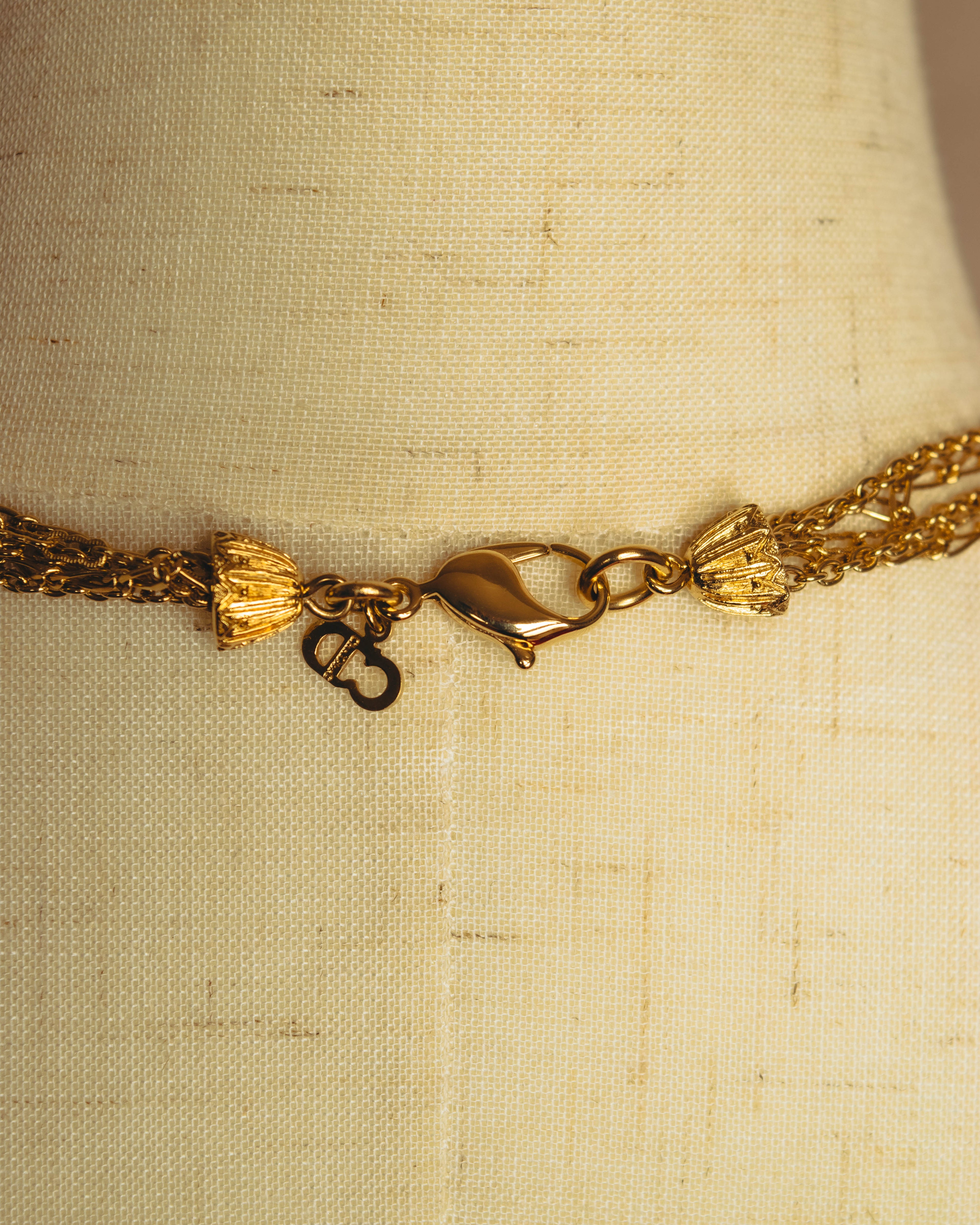 -SPECIAL- "Christian Dior" 80's-90's Multi-strand chain tassel gold necklace
