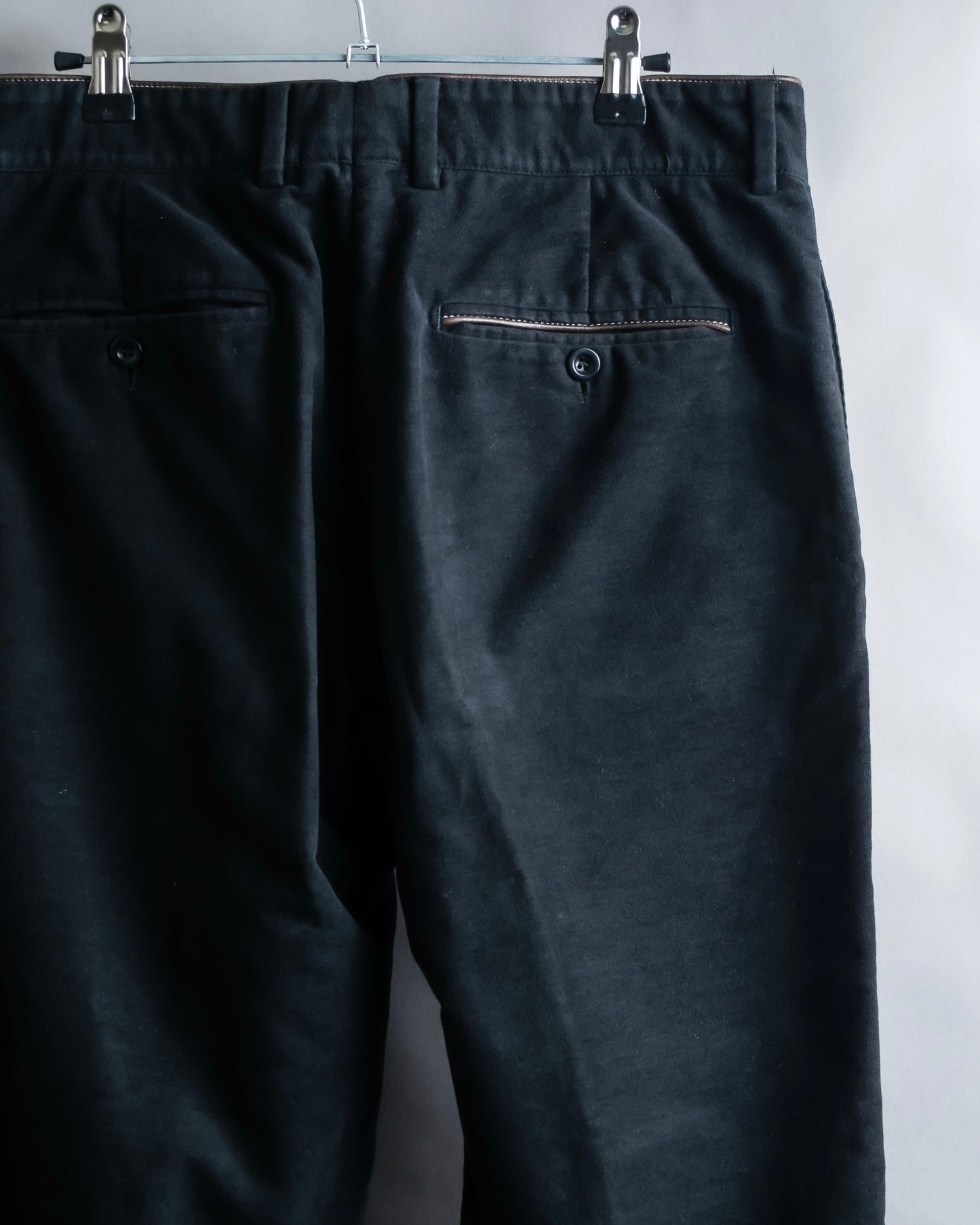 "HERMES" Leather trimmed design tapered pants