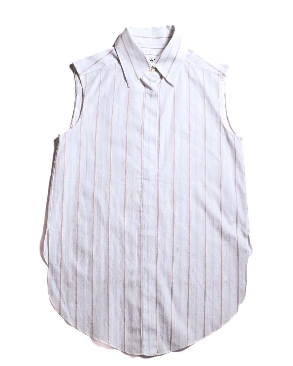 CHANEL/ 2003 Fly Front Design Striped No Sleeve Shirt White