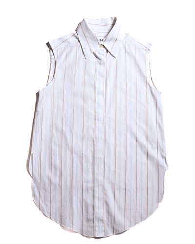 CHANEL/ 2003 Fly Front Design Striped No Sleeve Shirt White