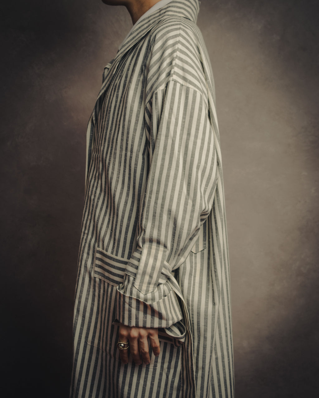 -SPECIAL- “LOEWE” 2010’s striped ribbon sleeve long gown coat