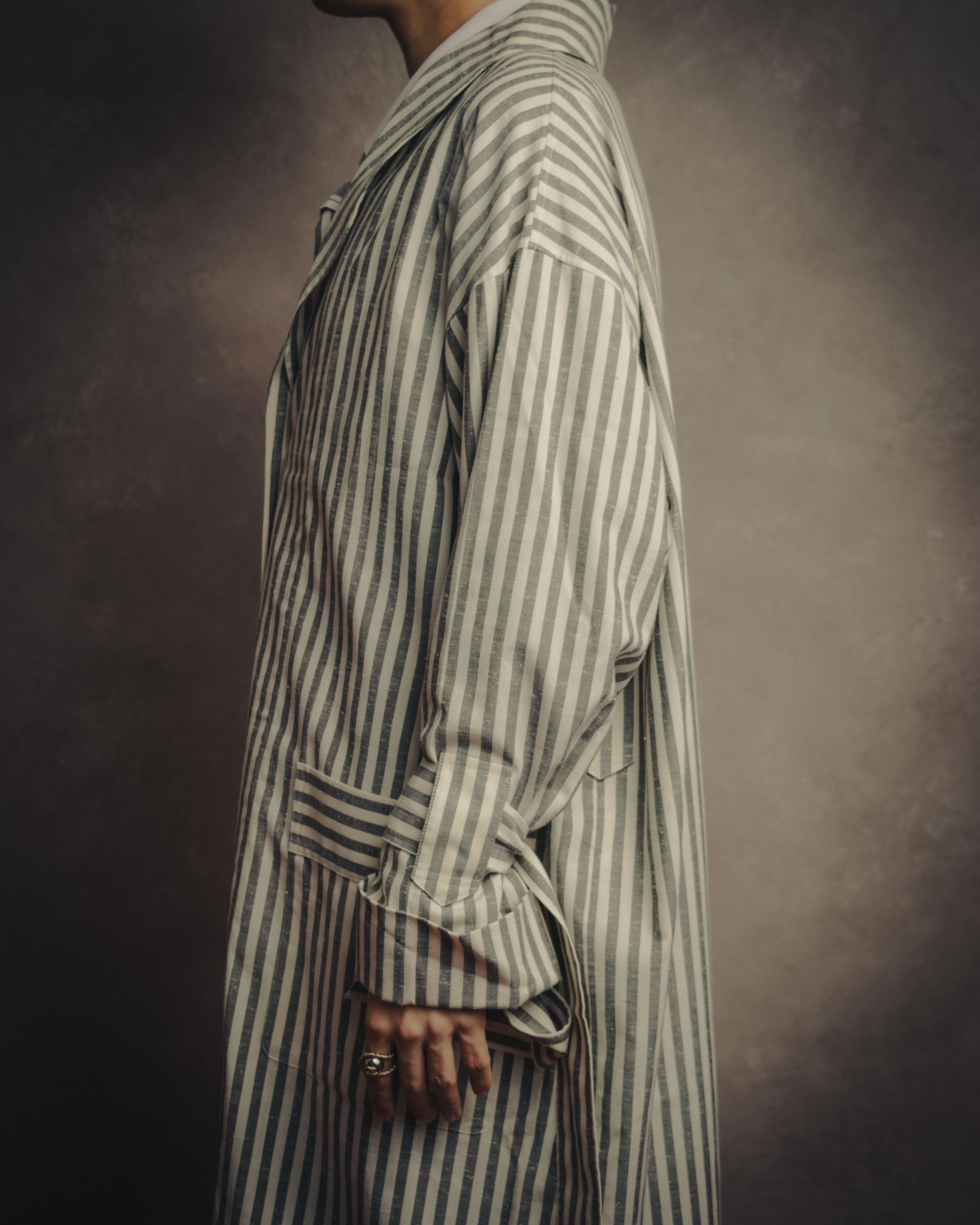 -SPECIAL- “LOEWE” 2010’s striped ribbon sleeve long gown coat
