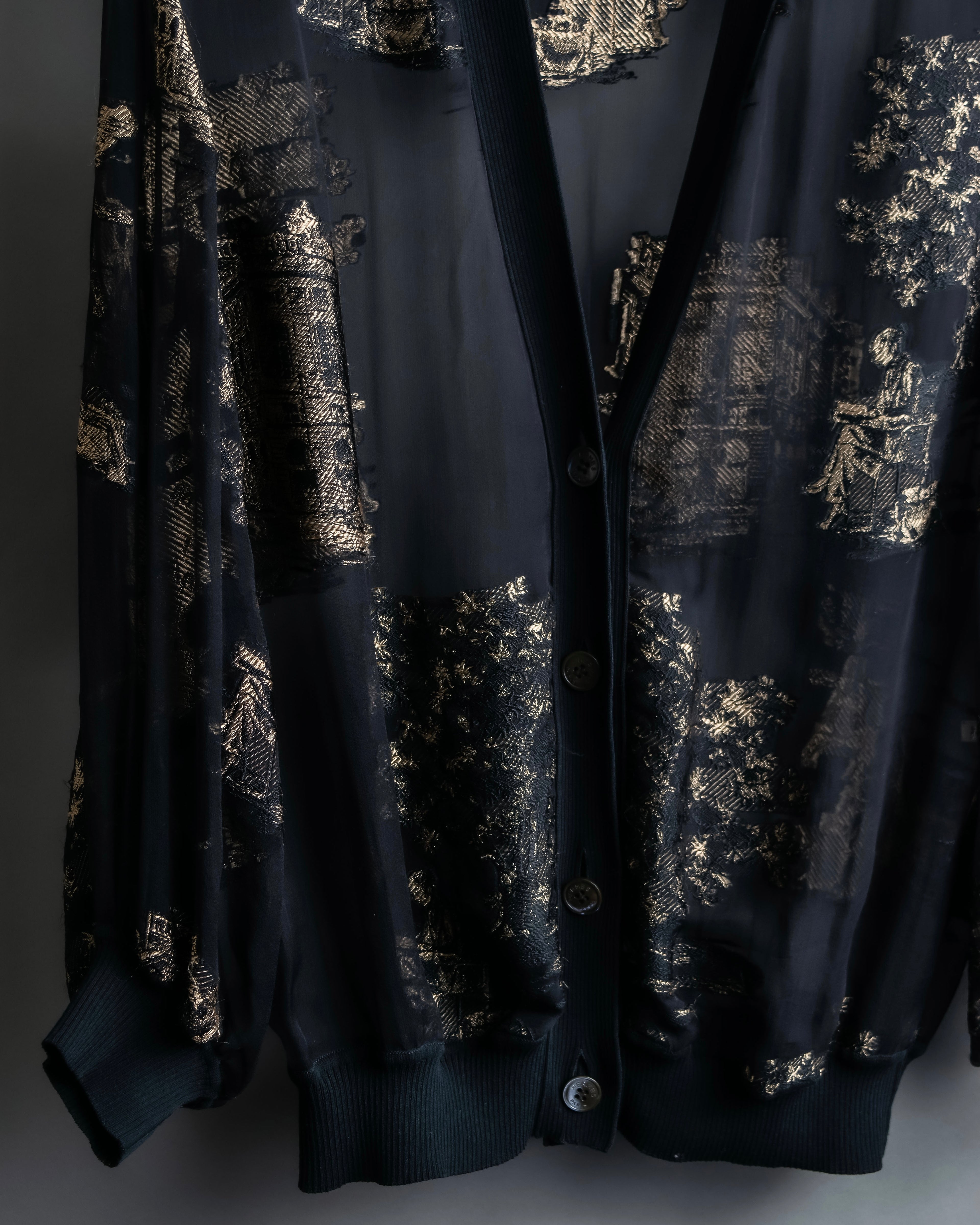 "HERMES" Embroidered design see through cardigan