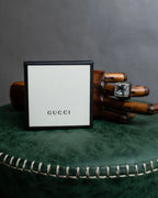 "GUCCI" Crystal rhinestone GG motif engraved signet ring