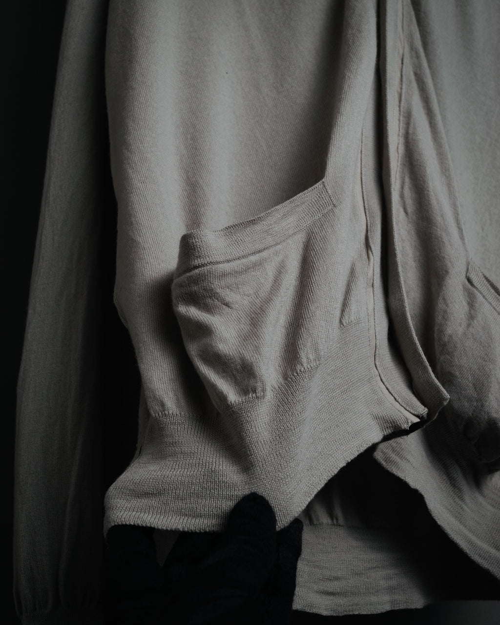 “HERMES” 2000’s Lambskin trimmed high gauge wool cardigan