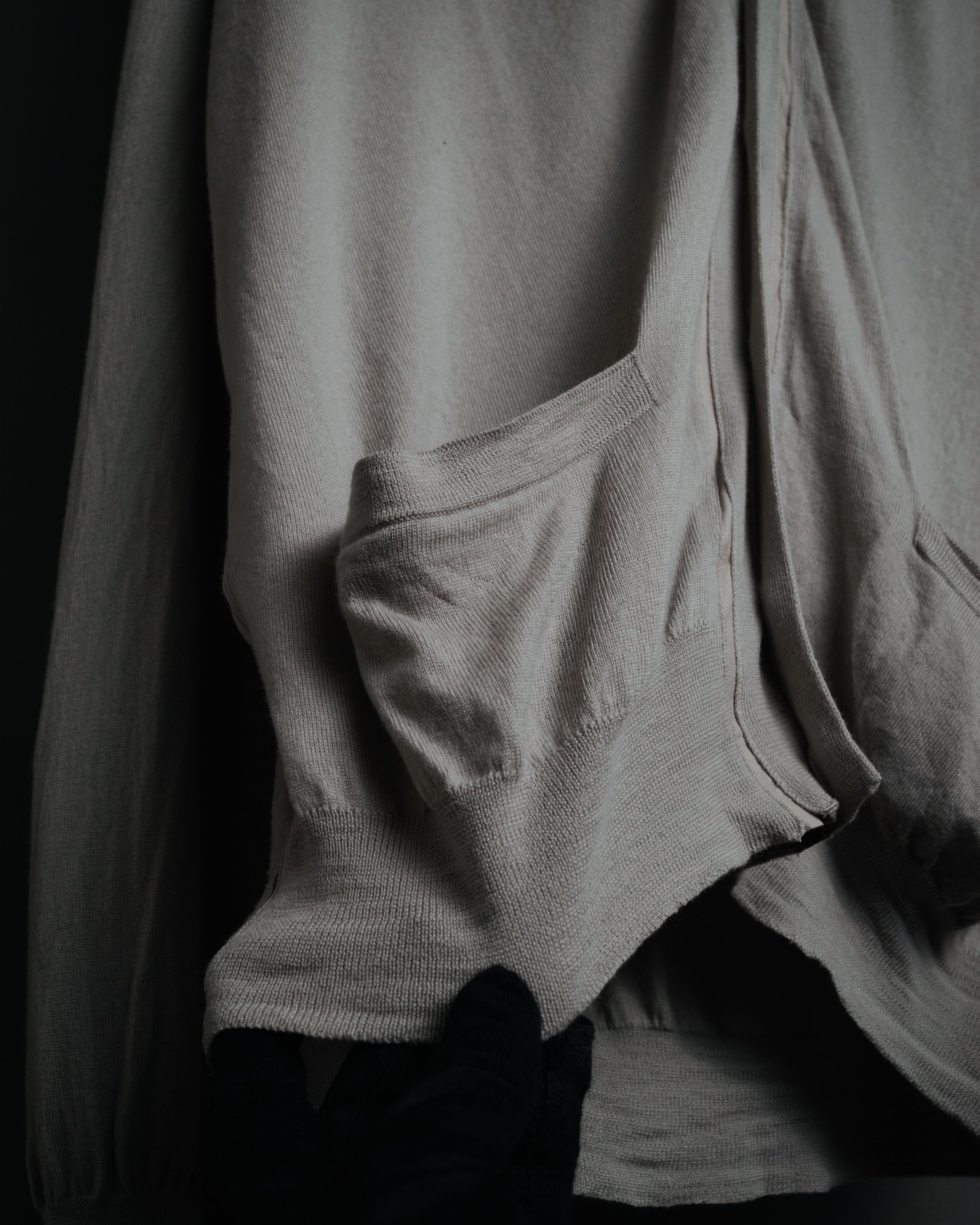 “HERMES” 2000’s Lambskin trimmed high gauge wool cardigan