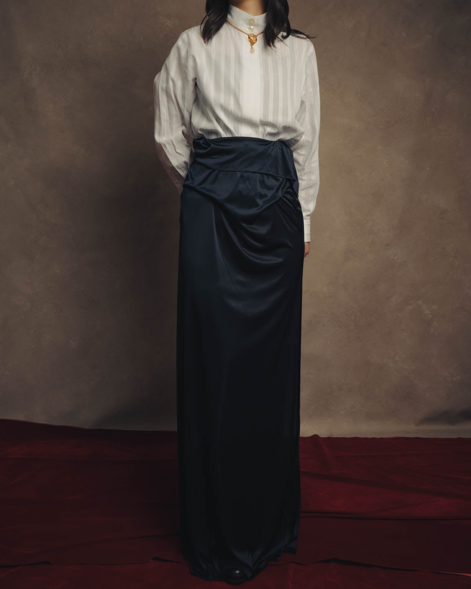 -SPECIAL– “Maison Martin Margiela” 12SS Draped satin maxi skirt