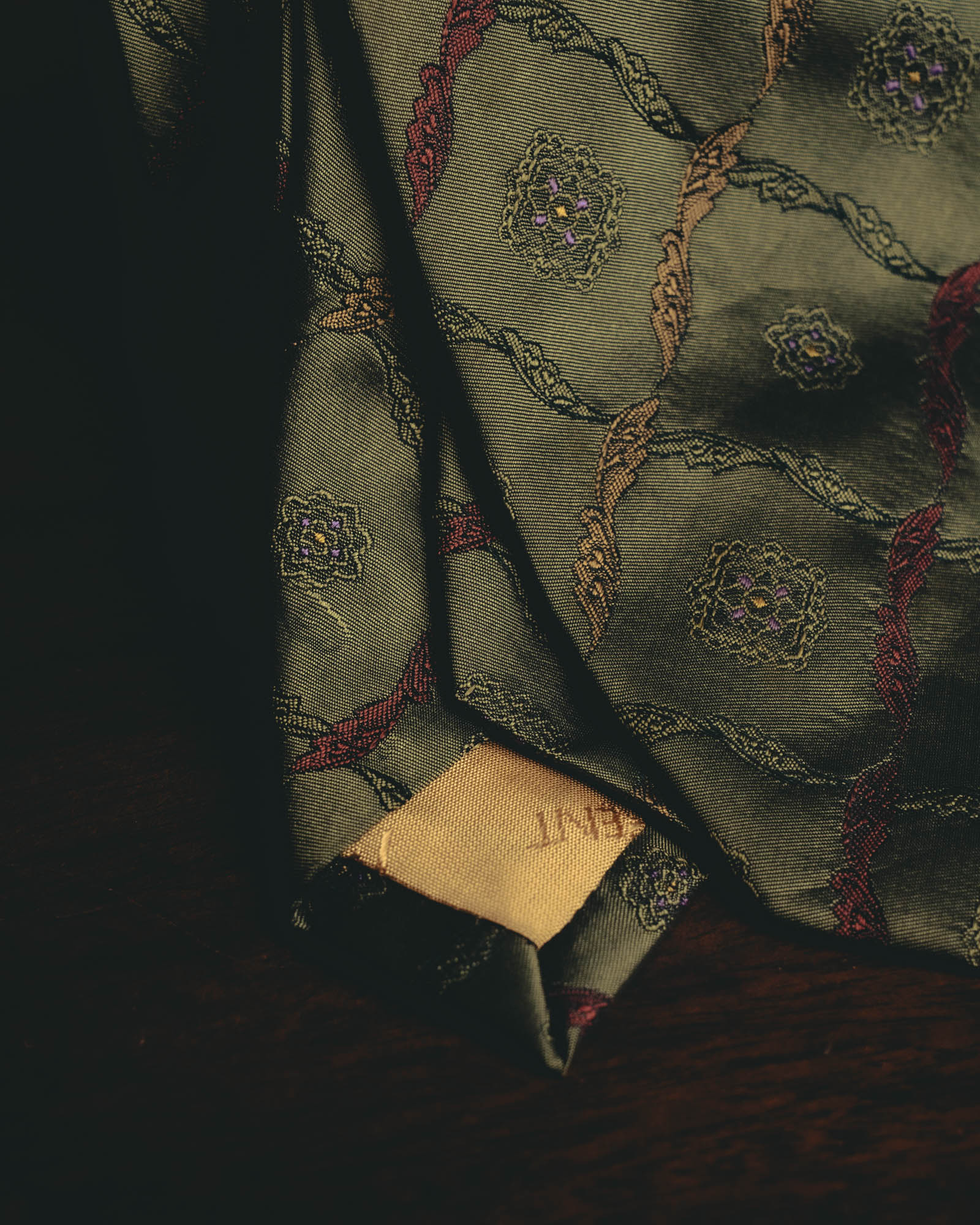 "Yves Saint Laurent" 80's-90's Olive silk jacquard necktie