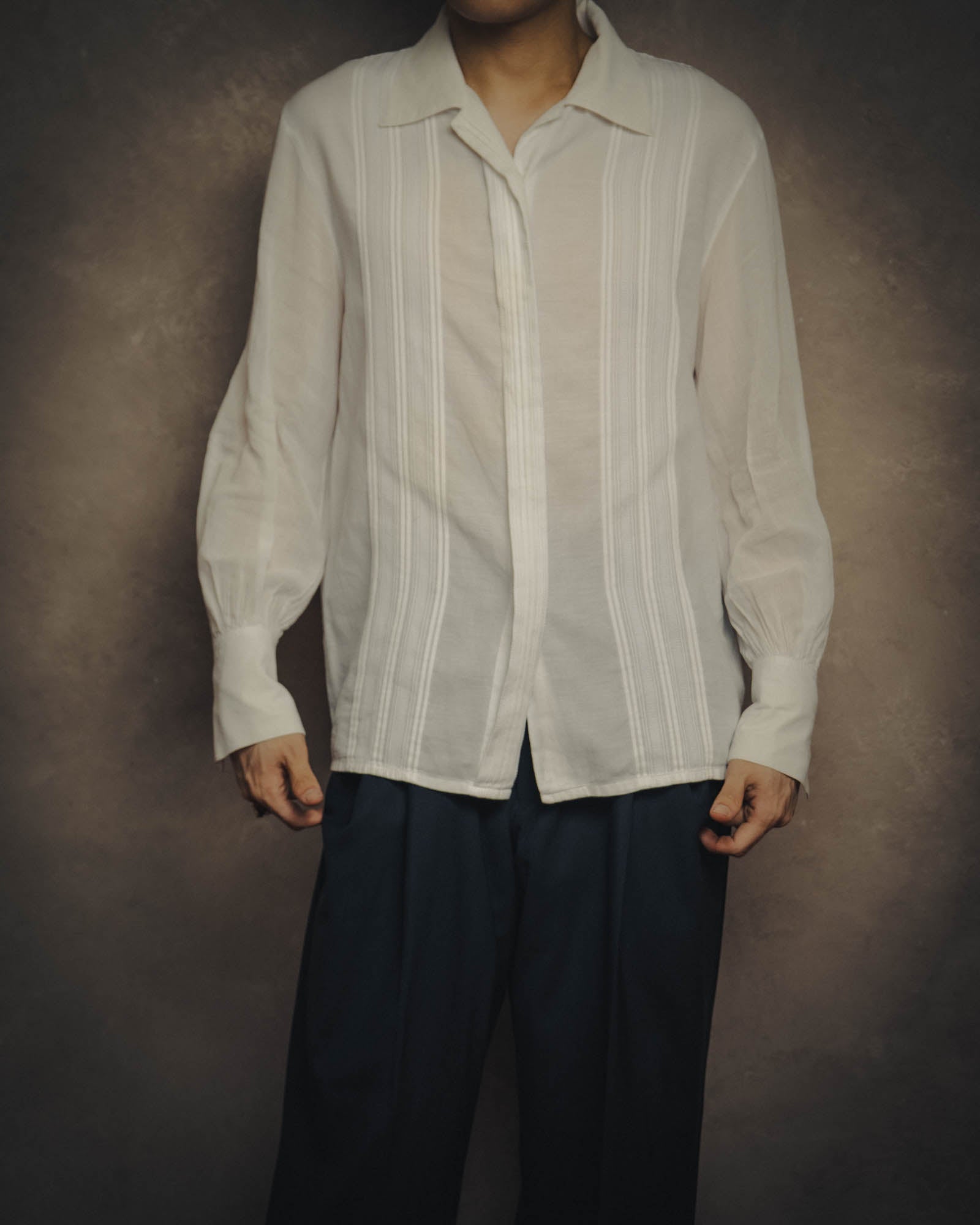 -SPECIAL- “Christian Dior” 90’s-00’s pleated bib dress shirt