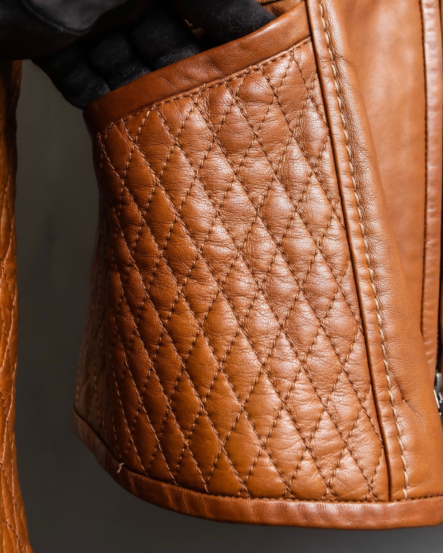 "EMPORIO ARMANI"  Quilted design brown color leather jacket