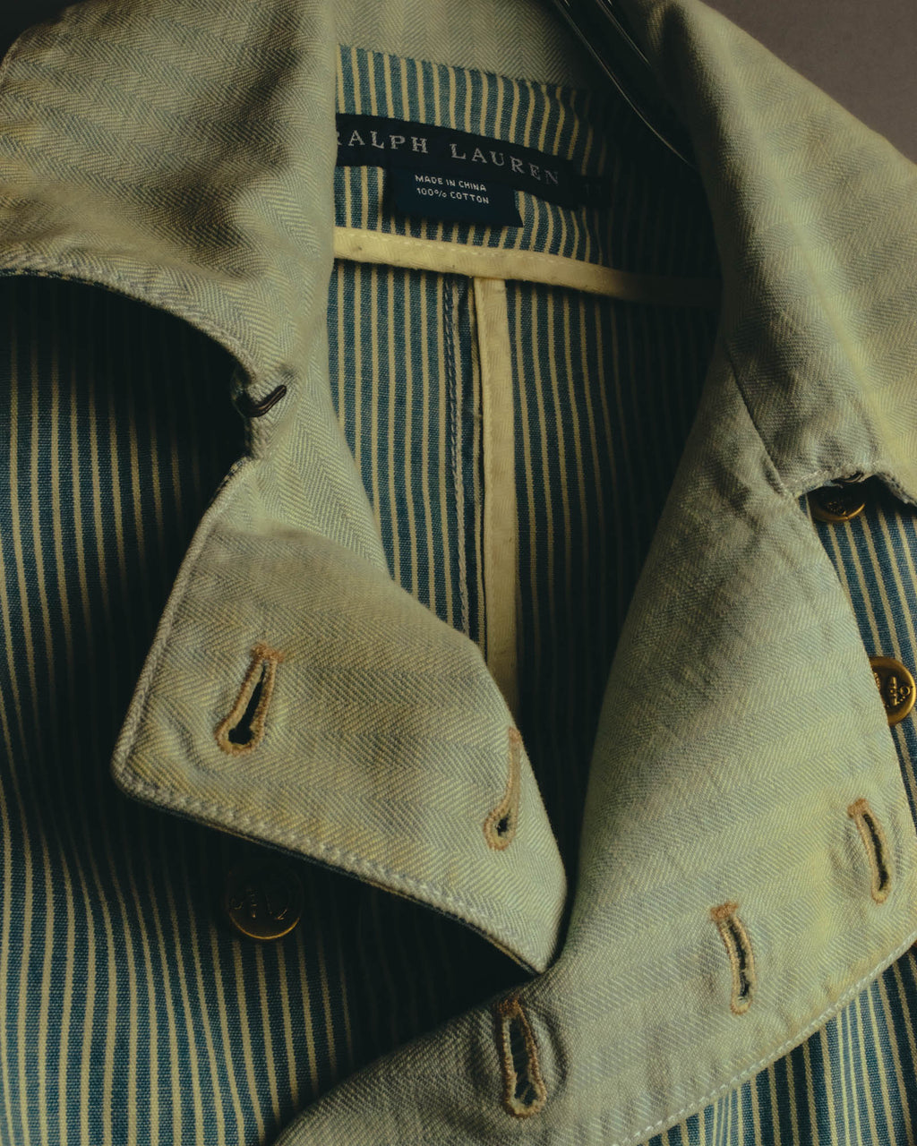 -SPECIAL- "Ralph Lauren" 00's Hickory stripe cotton double-breasted marine jacket