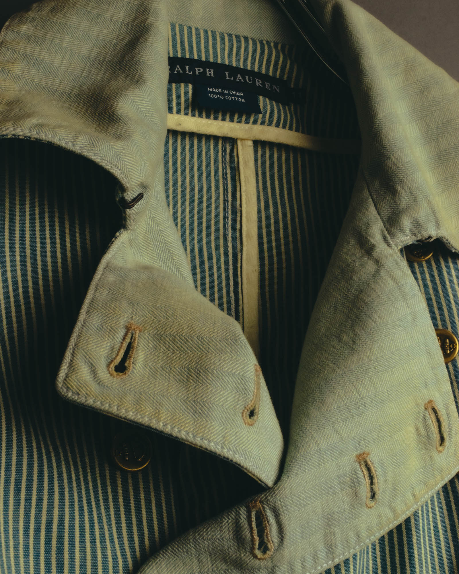 -SPECIAL- "Ralph Lauren" 00's Hickory stripe cotton double-breasted marine jacket