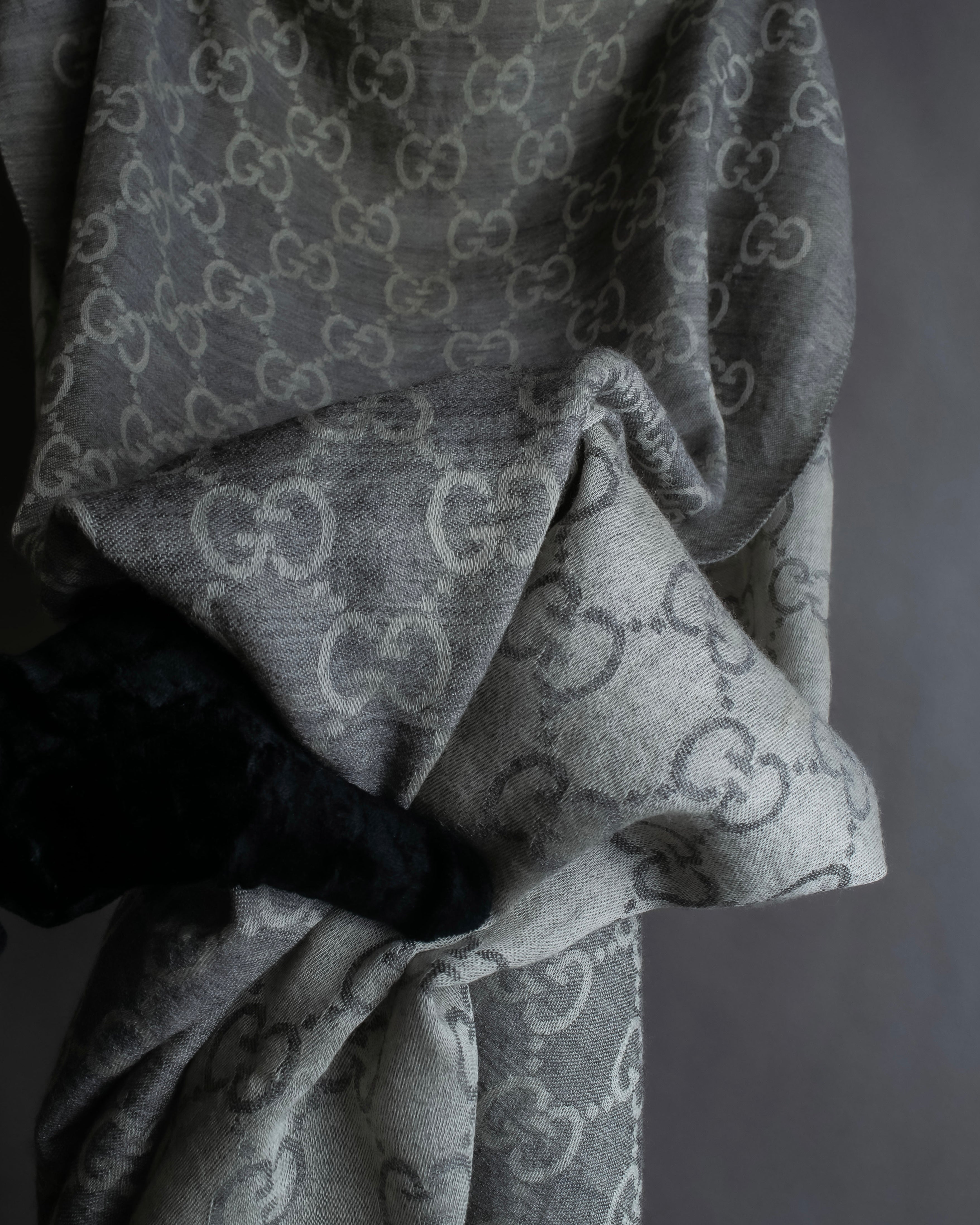 "GUCCI" GGpattern silk blend fringe stole