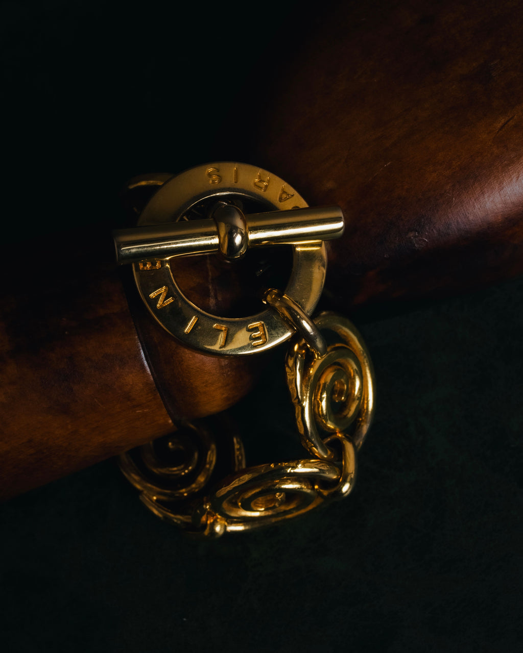 "CELINE" Early 90s spiral circle chain toggle bracelet