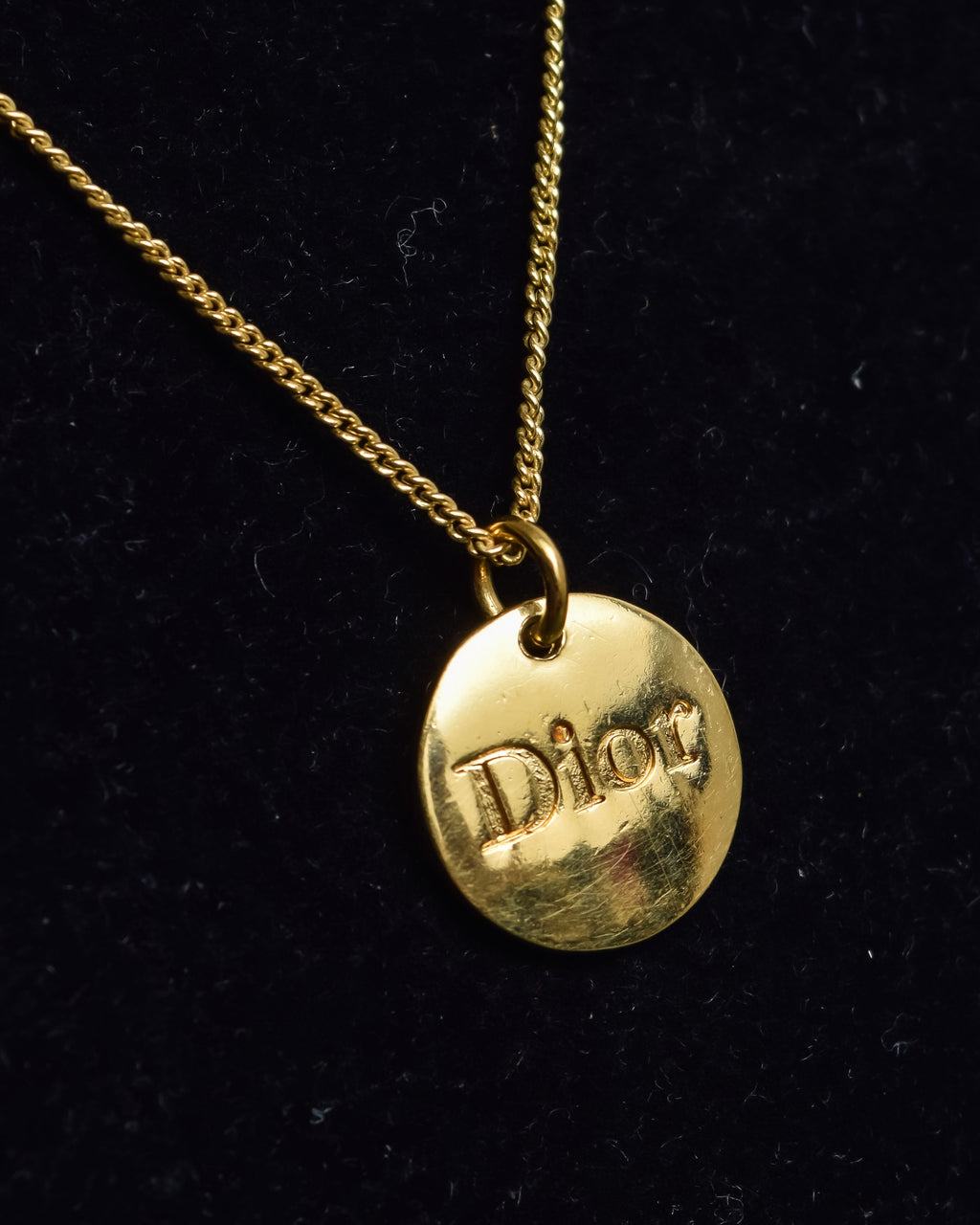 "Christian Dior" Round plate motif gold necklace