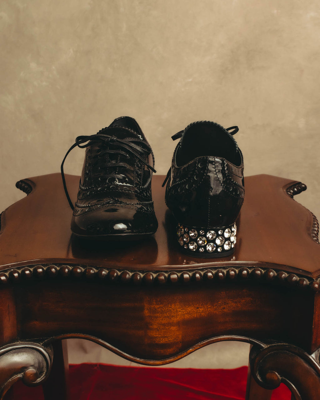 -SPECIAL- “Miu Miu” 2010’s Crystal embellished heel patent leather brogue shoes