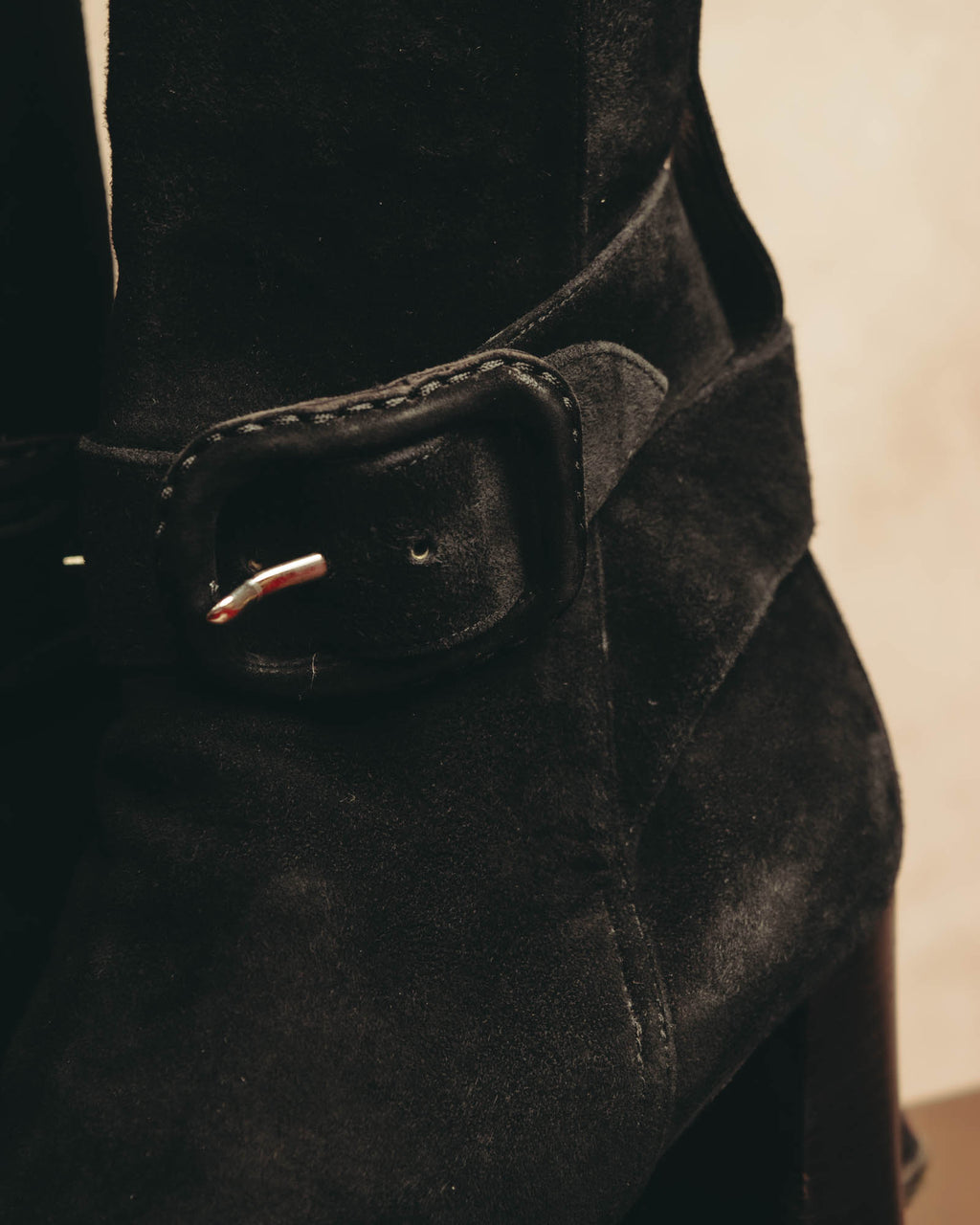 -SPECIAL- "Hermès" 90's-00's Margiela era fold-over black suede belt boots