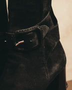 -SPECIAL- "Hermès" 90's-00's Margiela era fold-over black suede belt boots