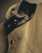 -SPECIAL- "Hermès" 80's-00's Leather collar tailored blazer