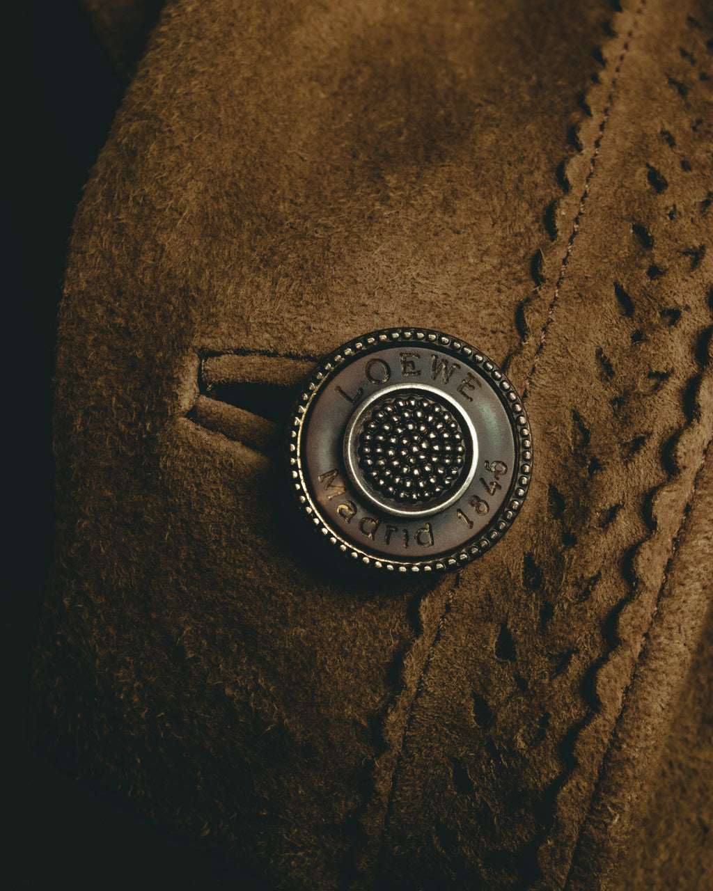 -SPECIAL- “LOEWE” 70’s-80’s Perforated trim suede long jacket