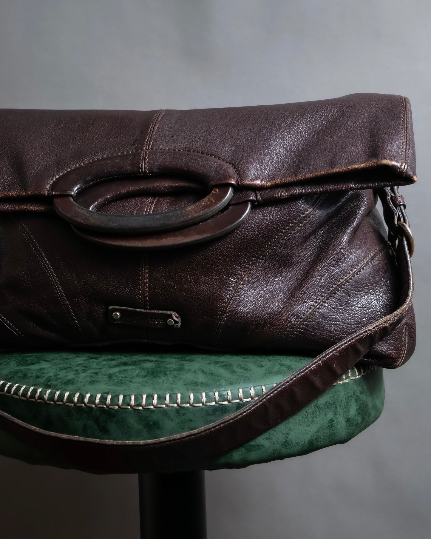 "Sergio Rossi" Foldable landscape design 2way leather bag