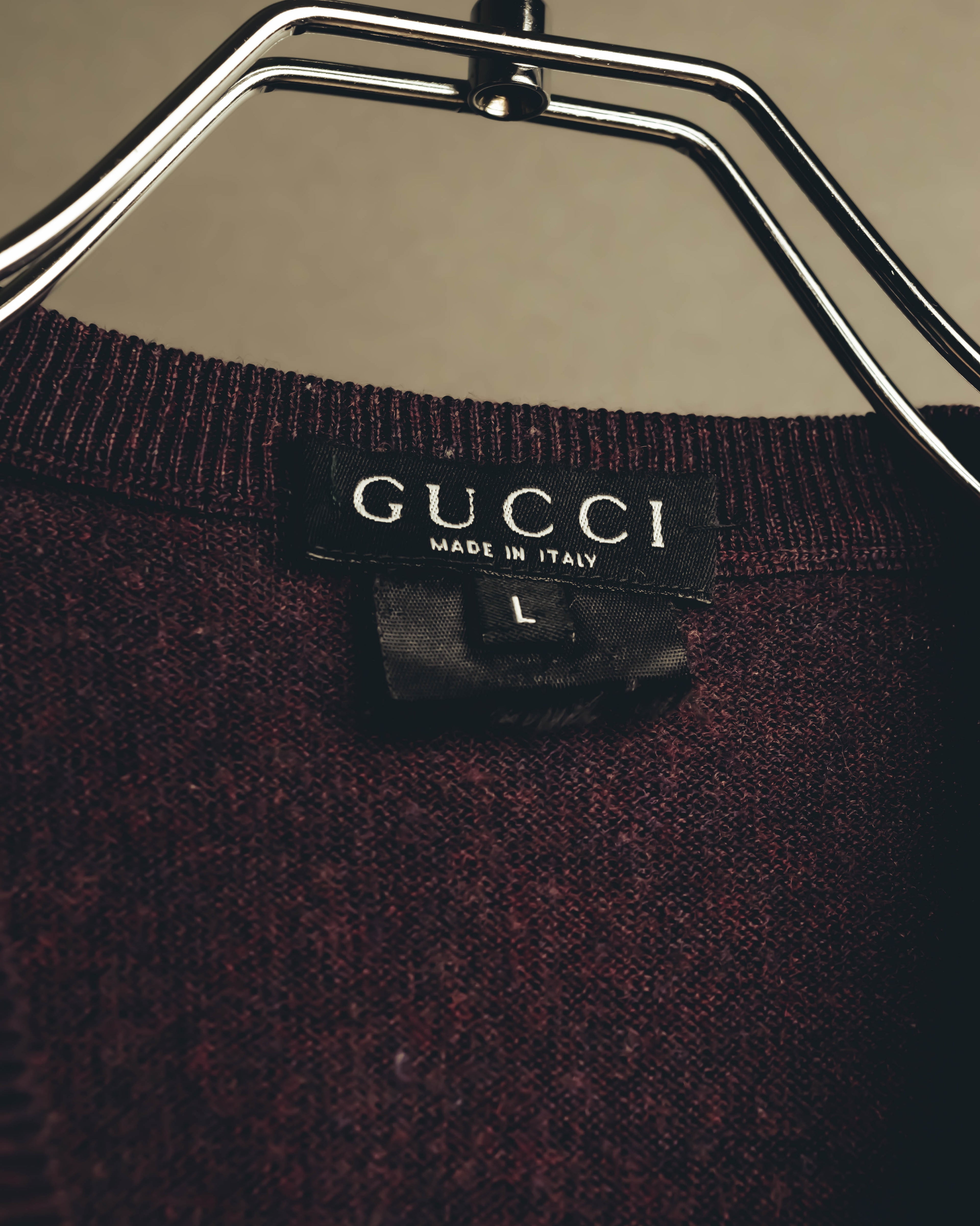 "GUCCI" 90's-00's Deep burgundy v-neck knit sweater