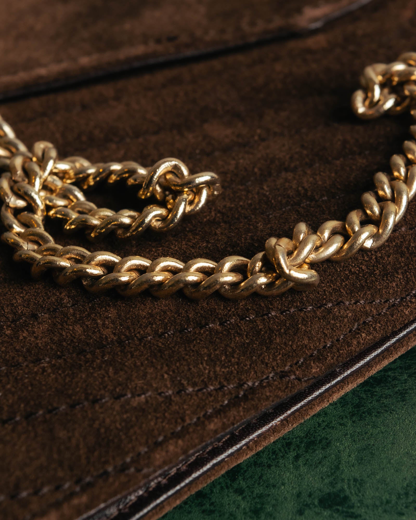 “LOEWE” 80’s-90’s Suede anagram chain shoulder bag