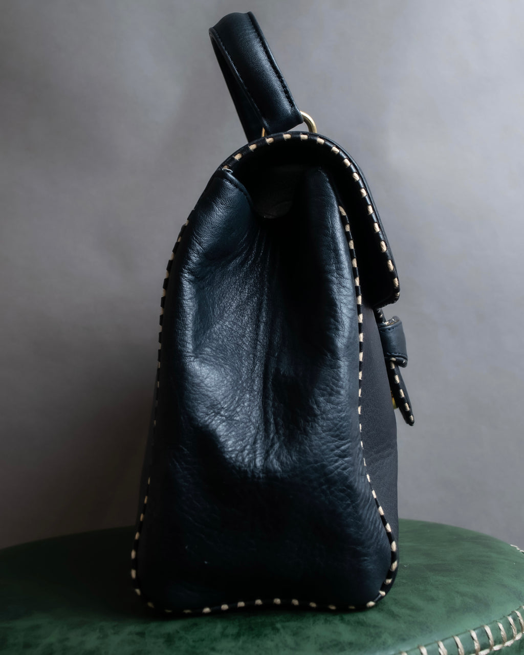 "Valentino Garavani" Saddle stitch design grain leather hand bag