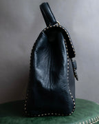 "Valentino Garavani" Saddle stitch design grain leather hand bag