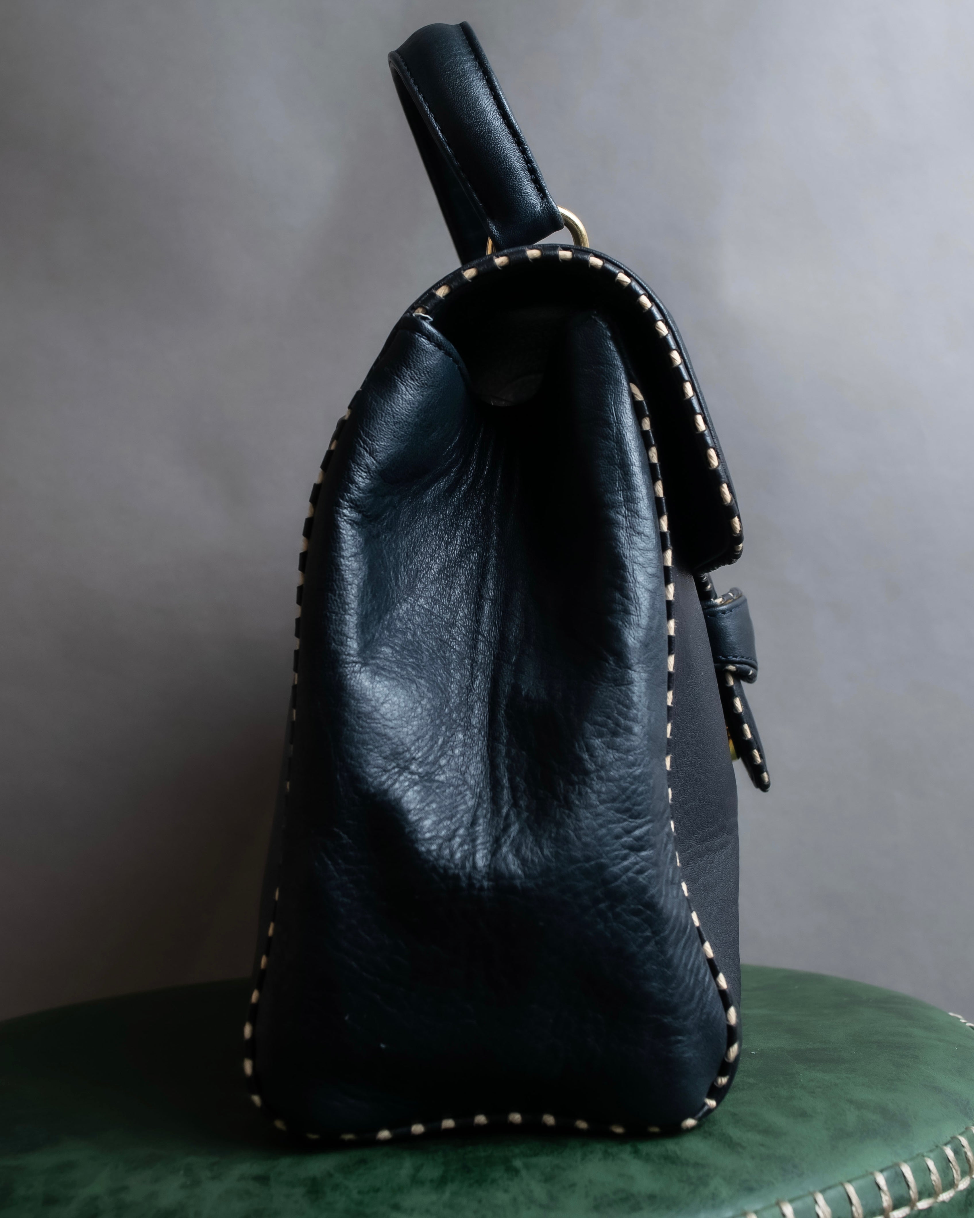 "Valentino Garavani" Saddle stitch design grain leather hand bag