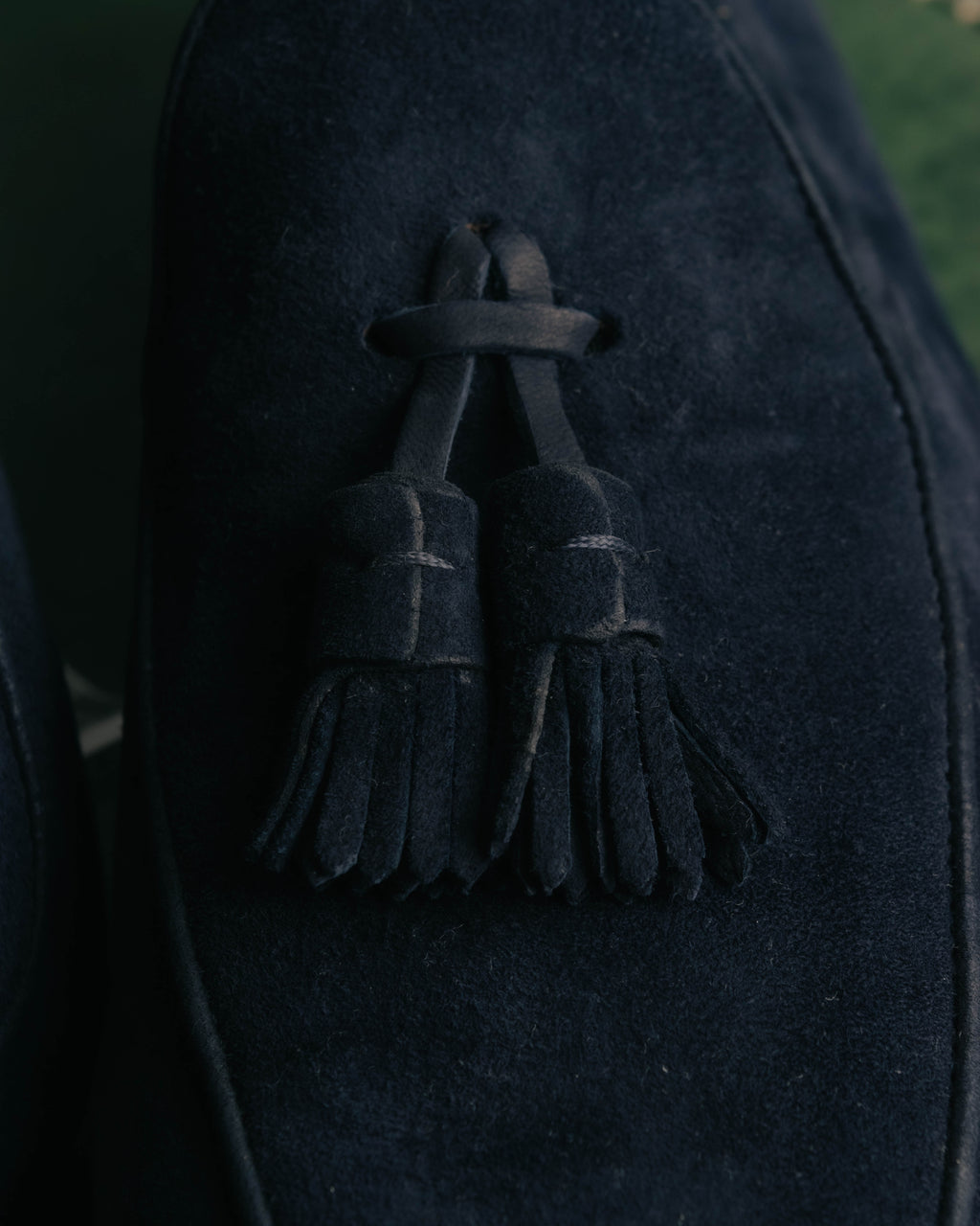 "Santoni" 2010's-2020's Elegant navy suede tassel loafers