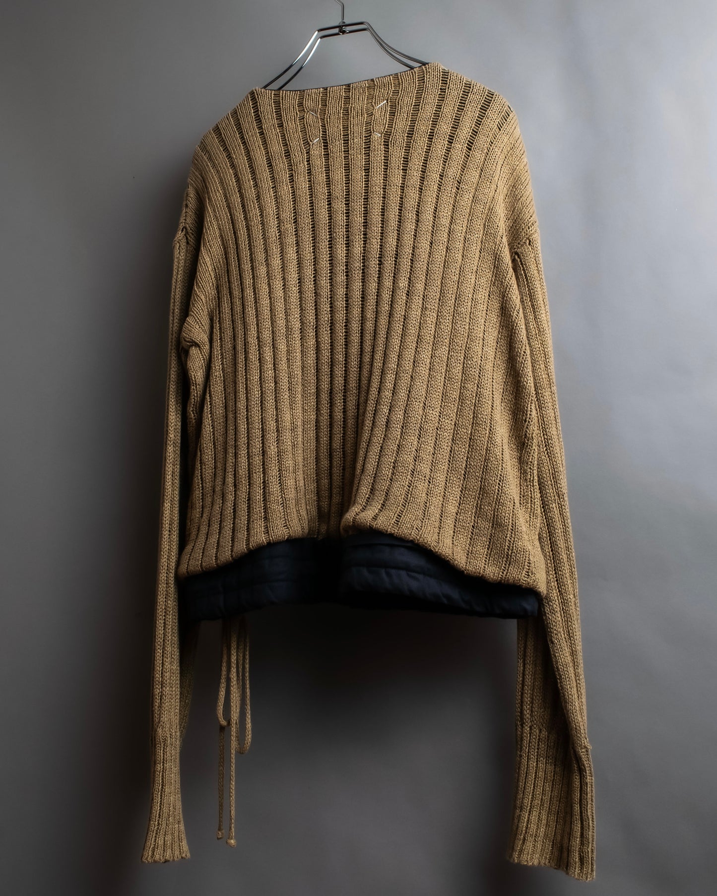 "MAISON MARGIELA" Ribbed drawcord cotton linen knit pullover