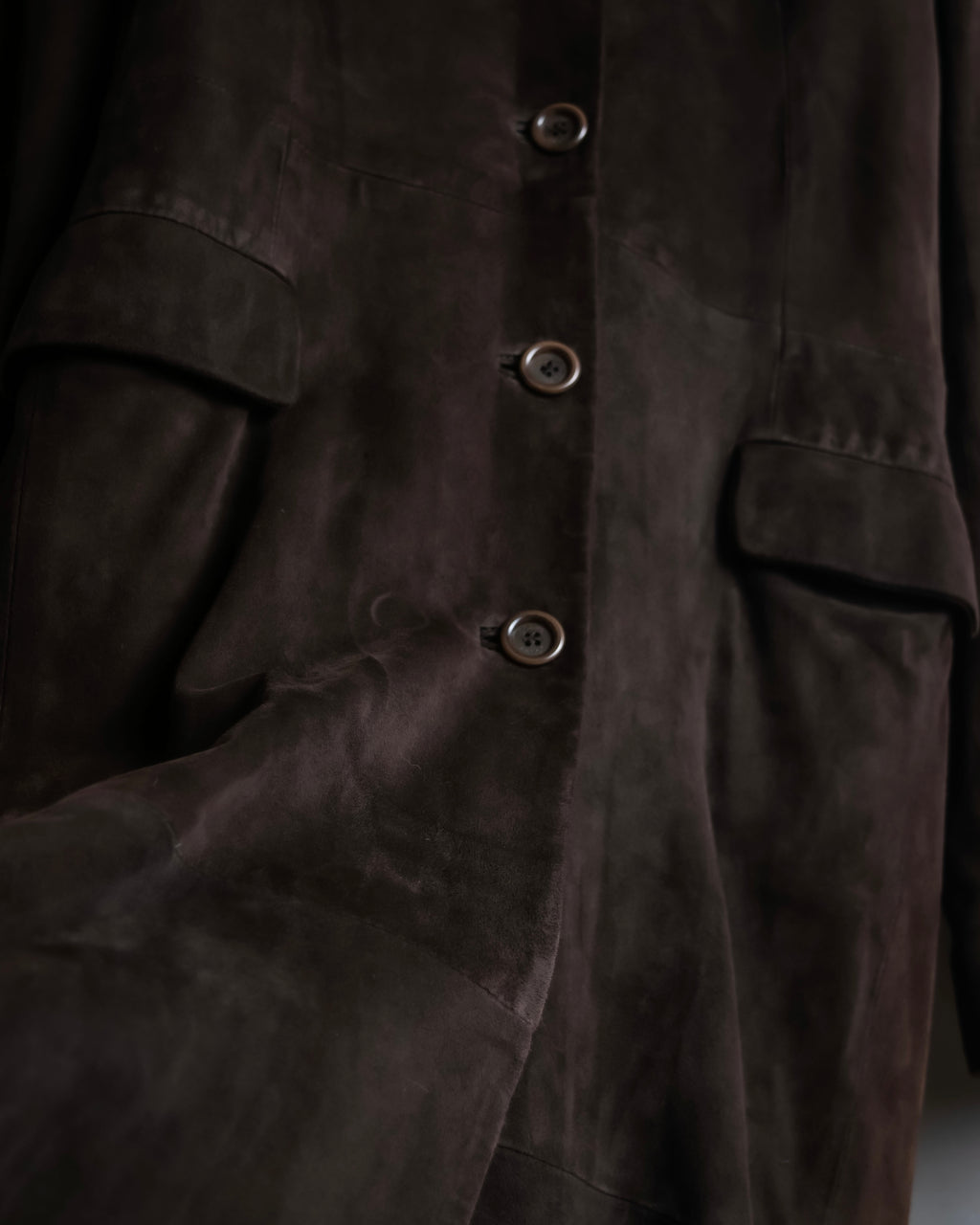 "LOEWE" 80's flowing line suede leather chester coat
