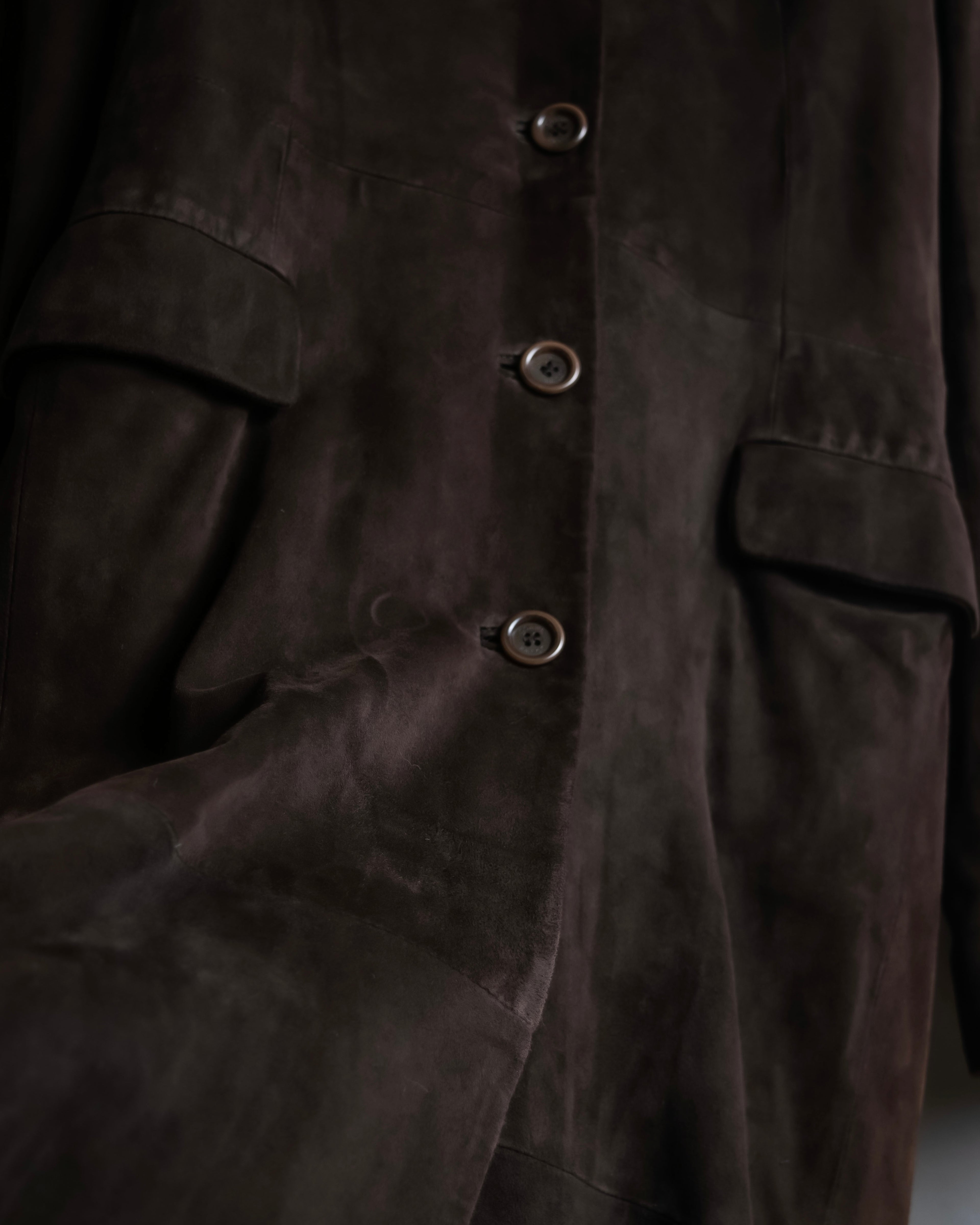 "LOEWE" 80's flowing line suede leather chester coat