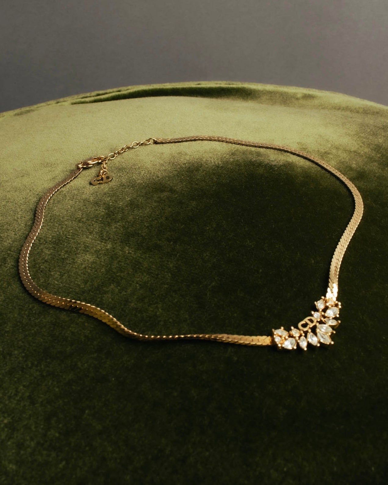 "Christian Dior" 80's-90's Rhinestone logo necklace