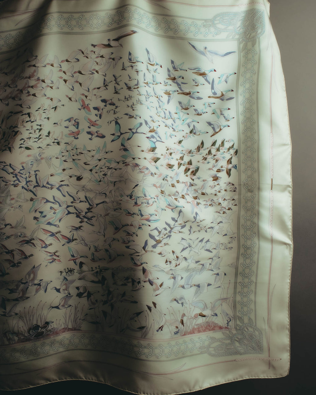 "Hermès" 00's Pastel bird print silk scarf