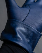 "GUCCI" Ribbon＆charm design blue leather gloves