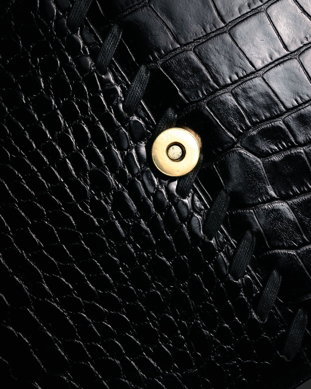 "Yves Saint Laurent" 90’s croc embossed whipstitch trapeze handbag