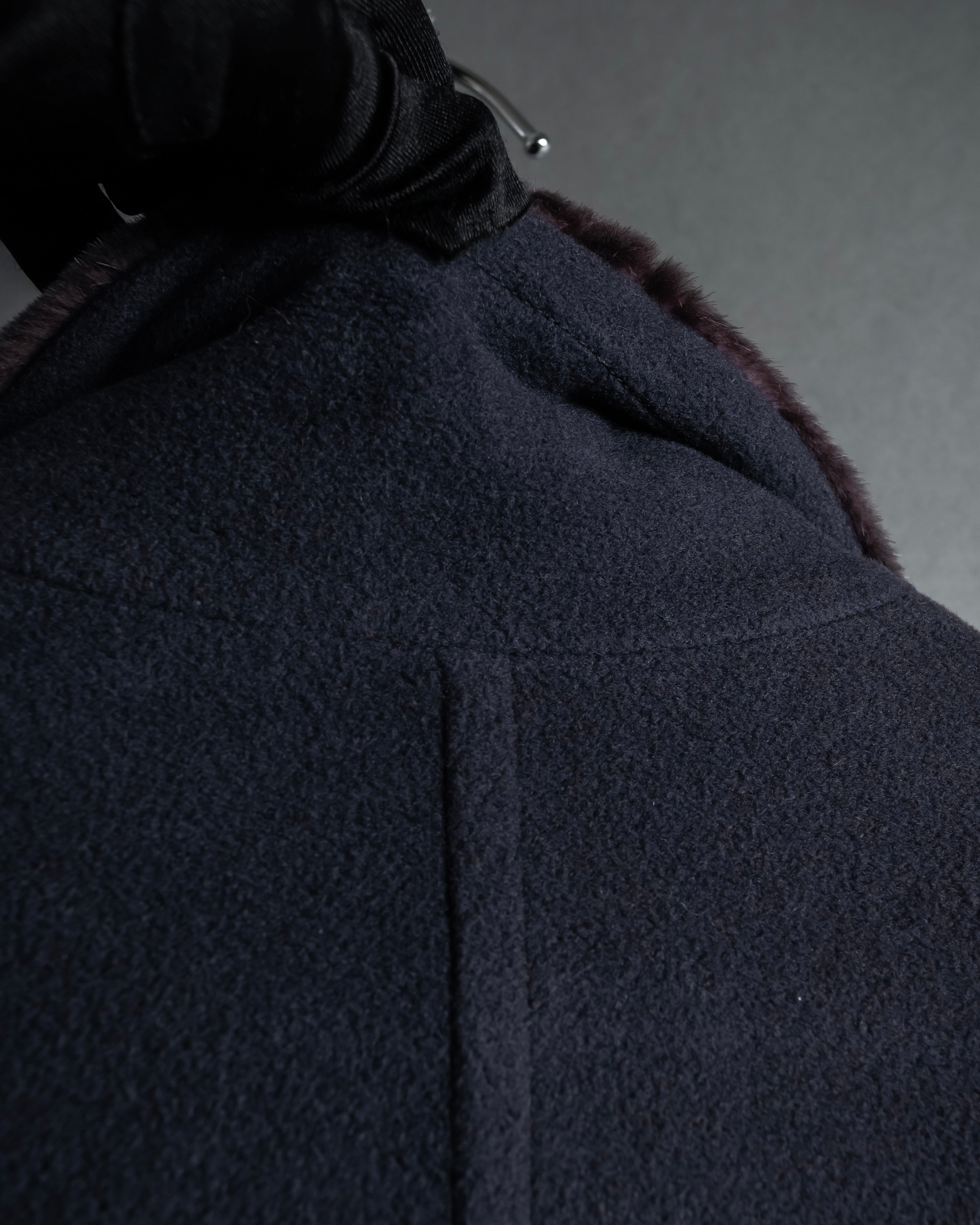 "Junko Yamamoto" Fur-trimmed design long cashmere blend coat