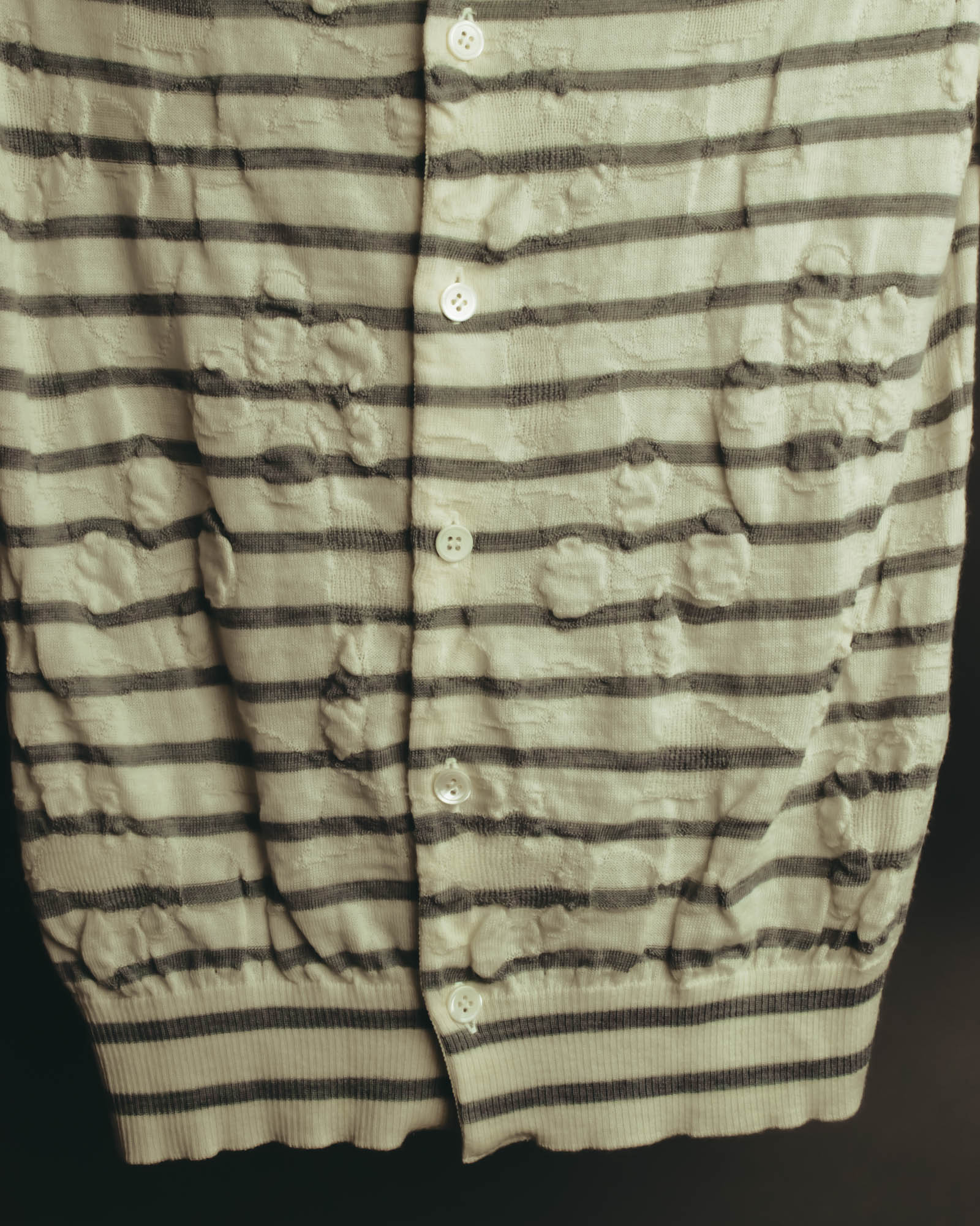 "tao COMME des GARÇONS" 10's Textured striped wool knit cardigan