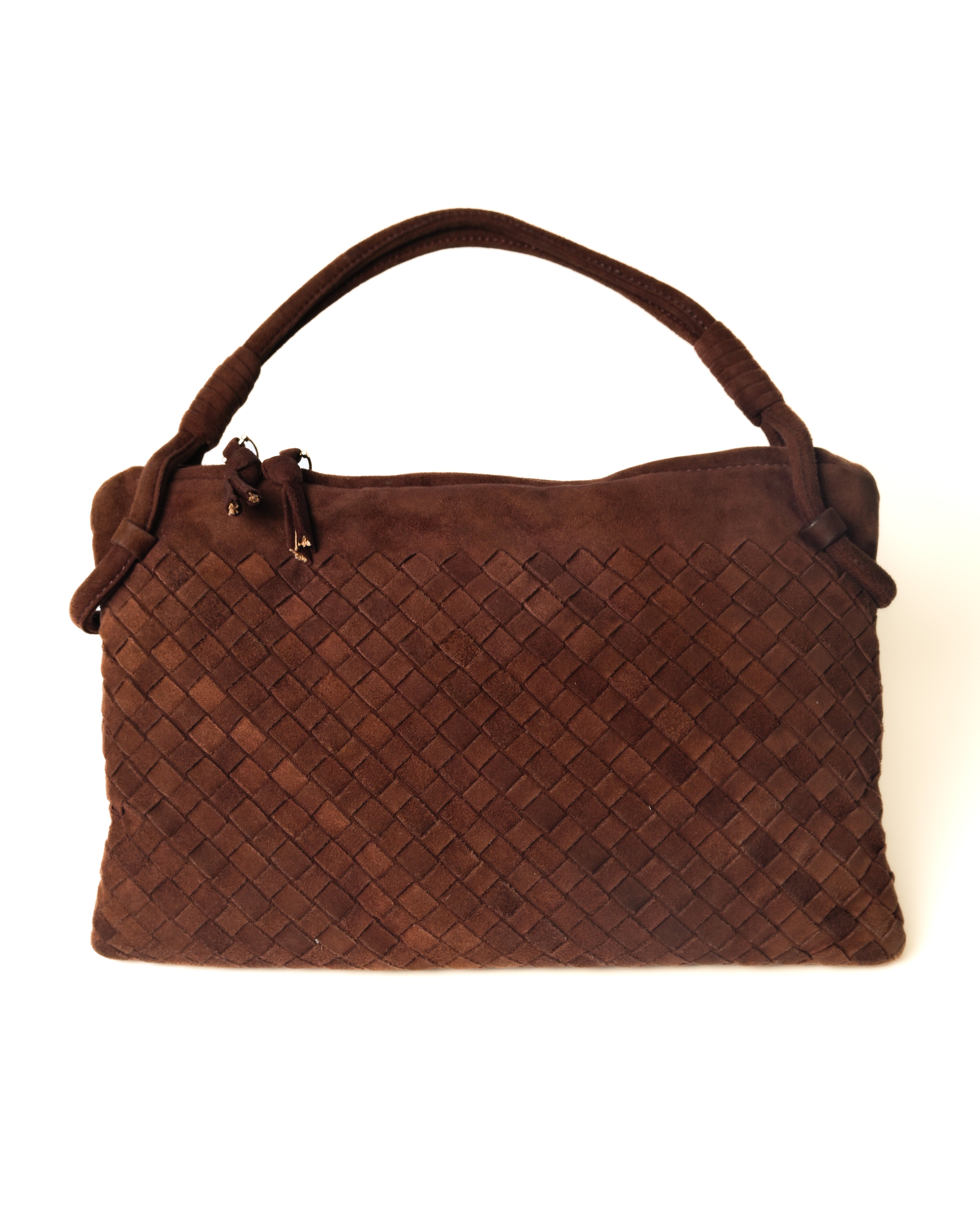 BOTTEGA VENETA/ Intrecciato Beautiful Suede Handbag Red Brown