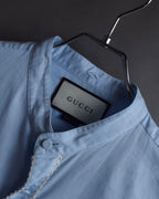 "GUCCI" Lace border design saxe blue shirt