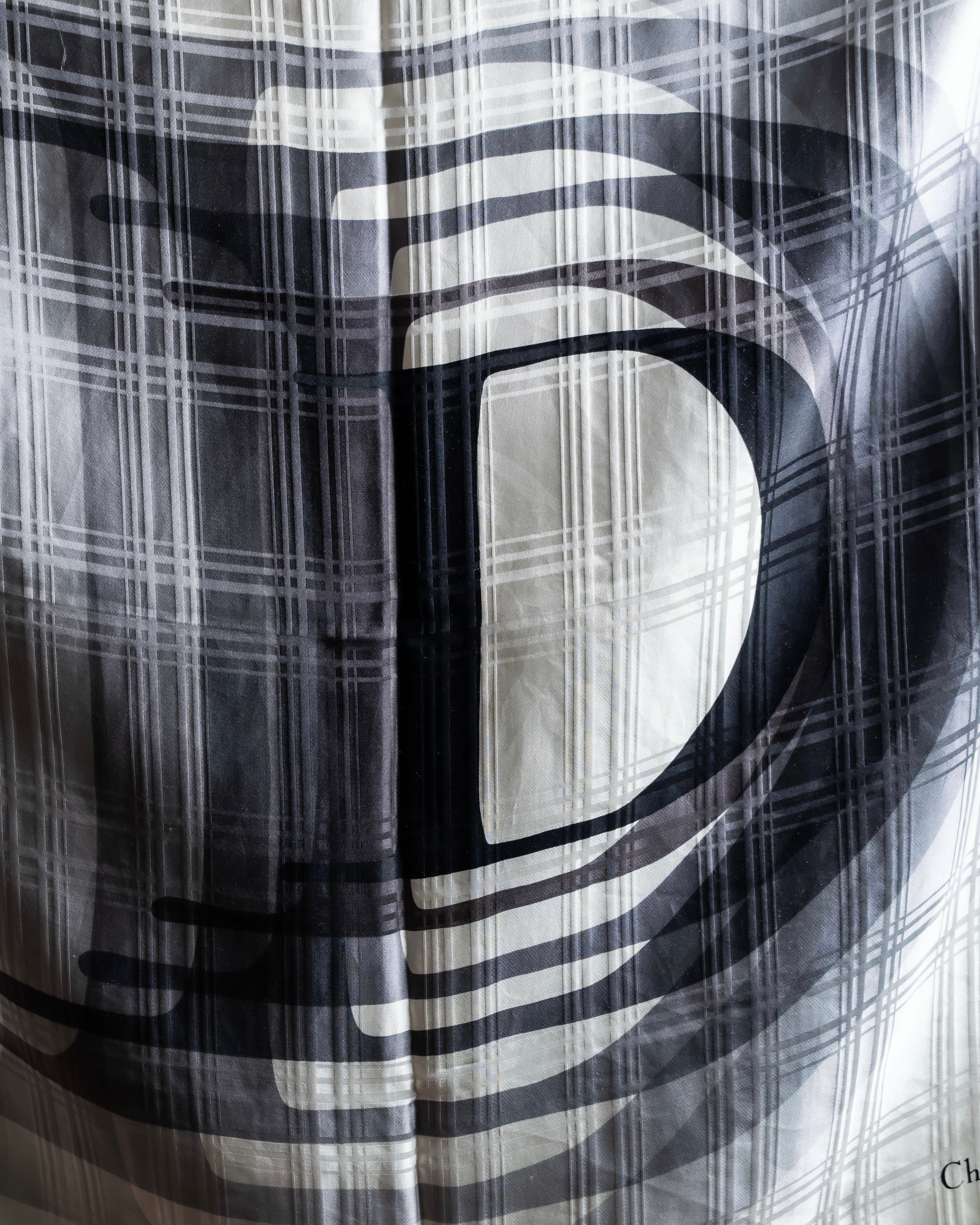 "Christian Dior" Blurred D &amp; check pattern square scarf