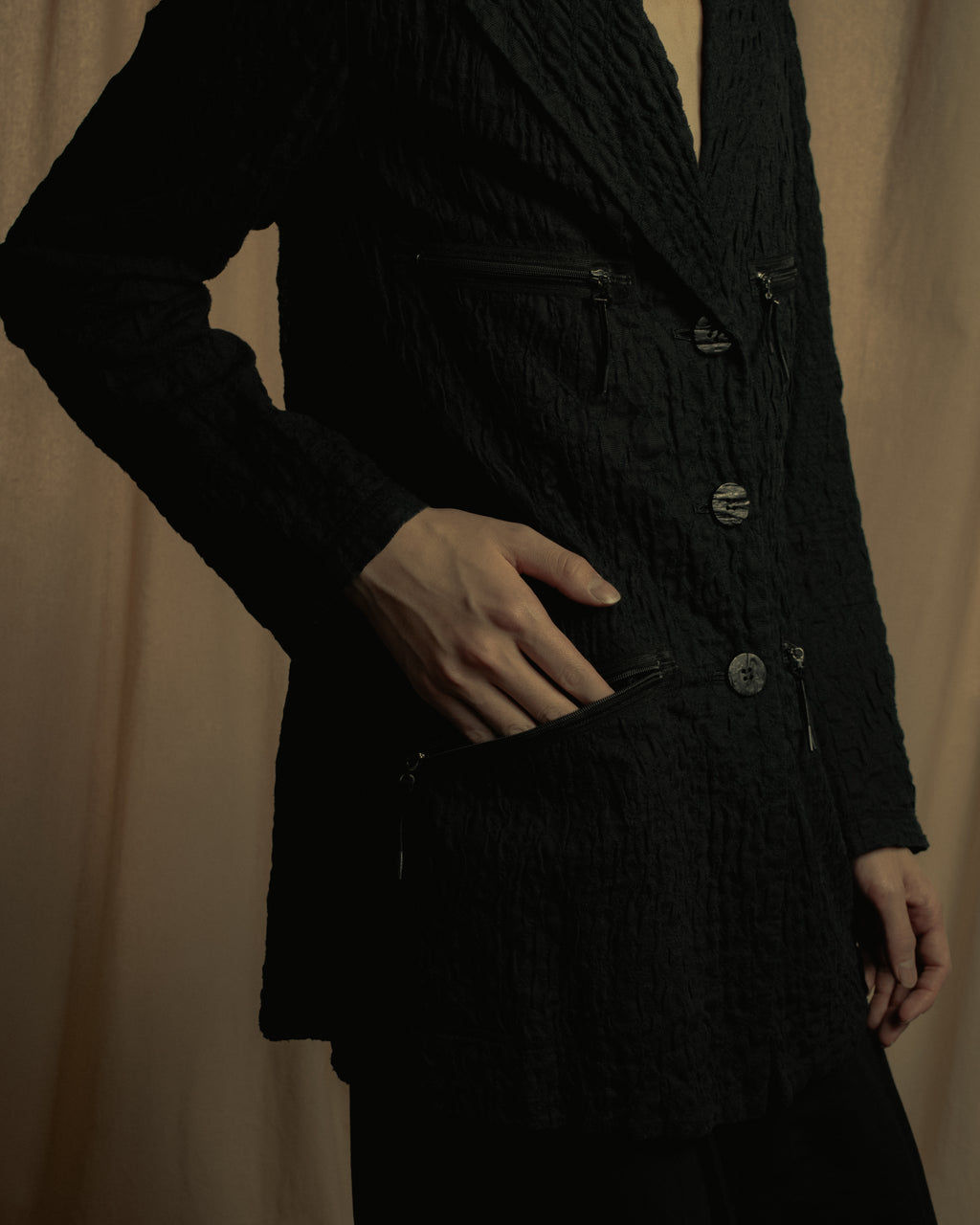 "ISSEY MIYAKE" 98SS Cotton shrunken tailored jacket