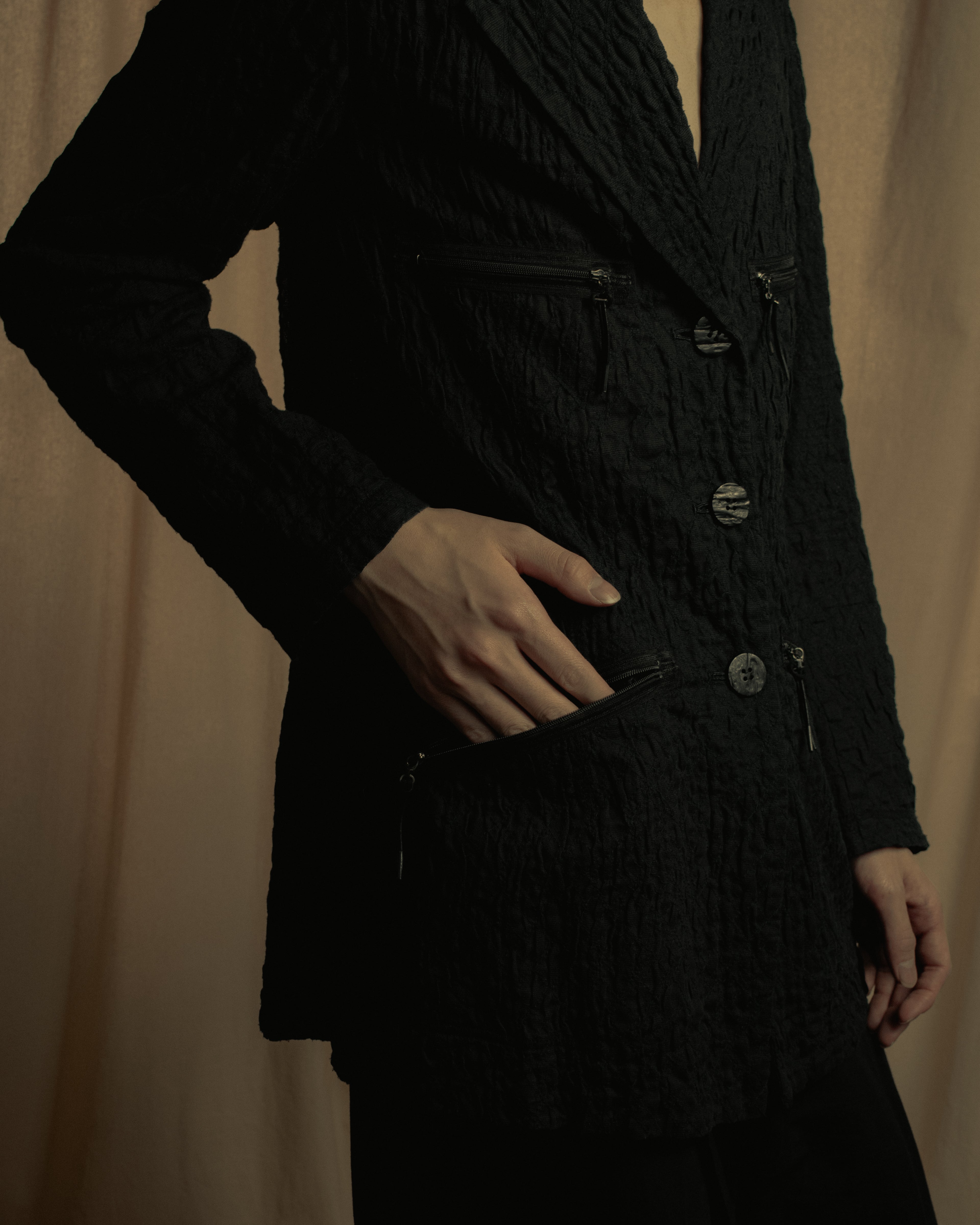 "ISSEY MIYAKE" 98SS Cotton shrunken tailored jacket