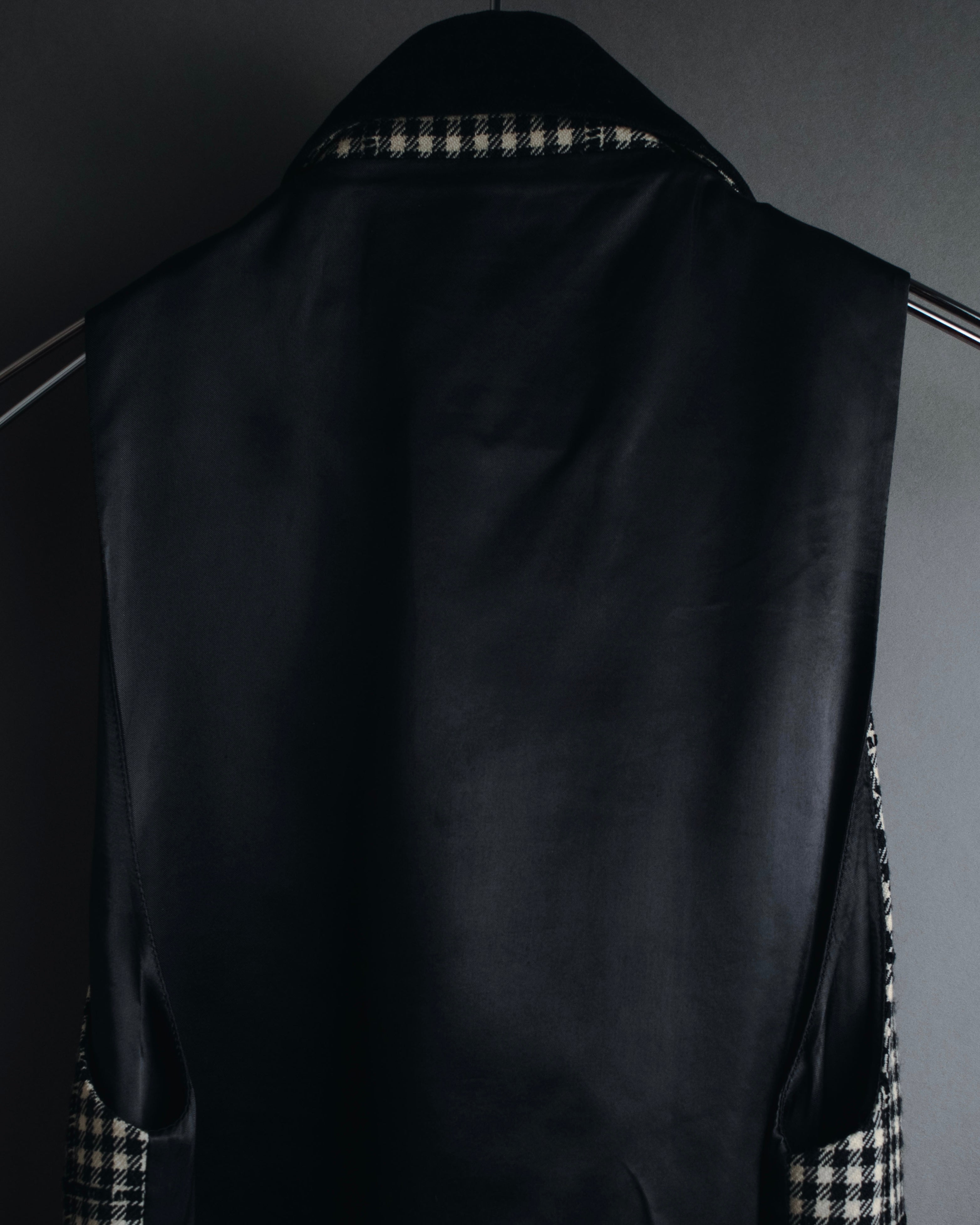 –SPECIALS– "Yves Saint Laurent" 90’s Mid gingham check velvet lapel tailored vest