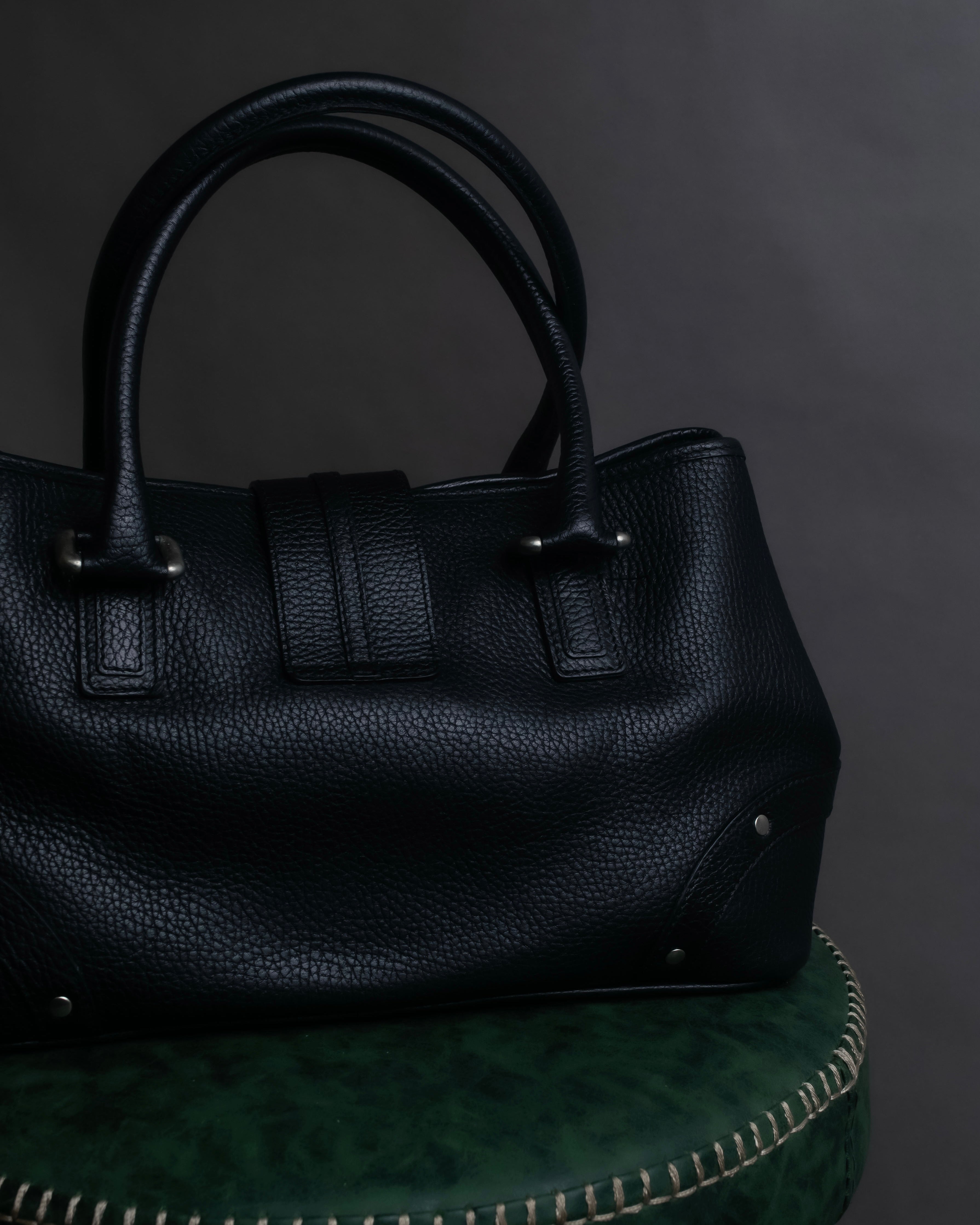 "BURBERRY" Silver stud design grained leather one-handle bag