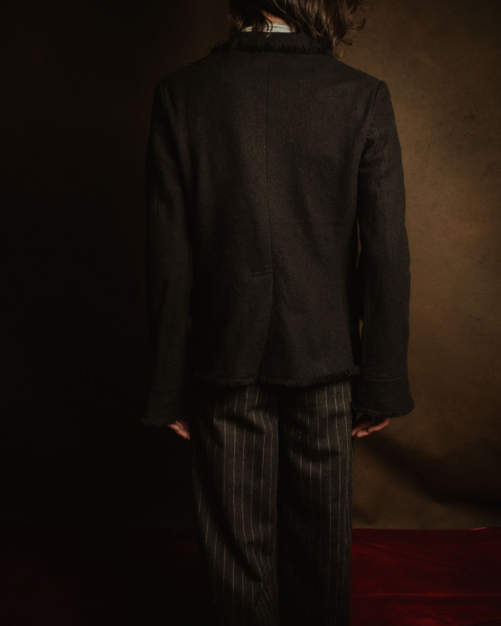 –SPECIAL– "tricot COMME des GARÇONS" 2004AW Fringed cut-off boiled wool tailored jacket