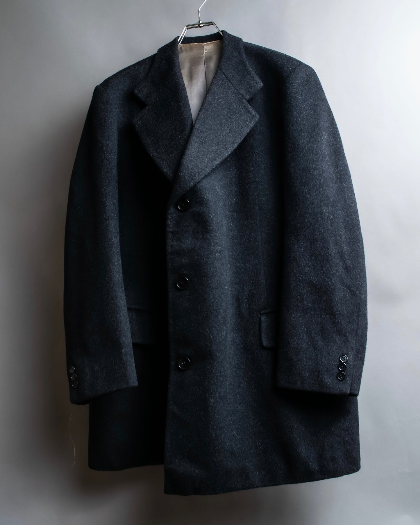 "Vintage brushed texture oversized mid-length chester coat"