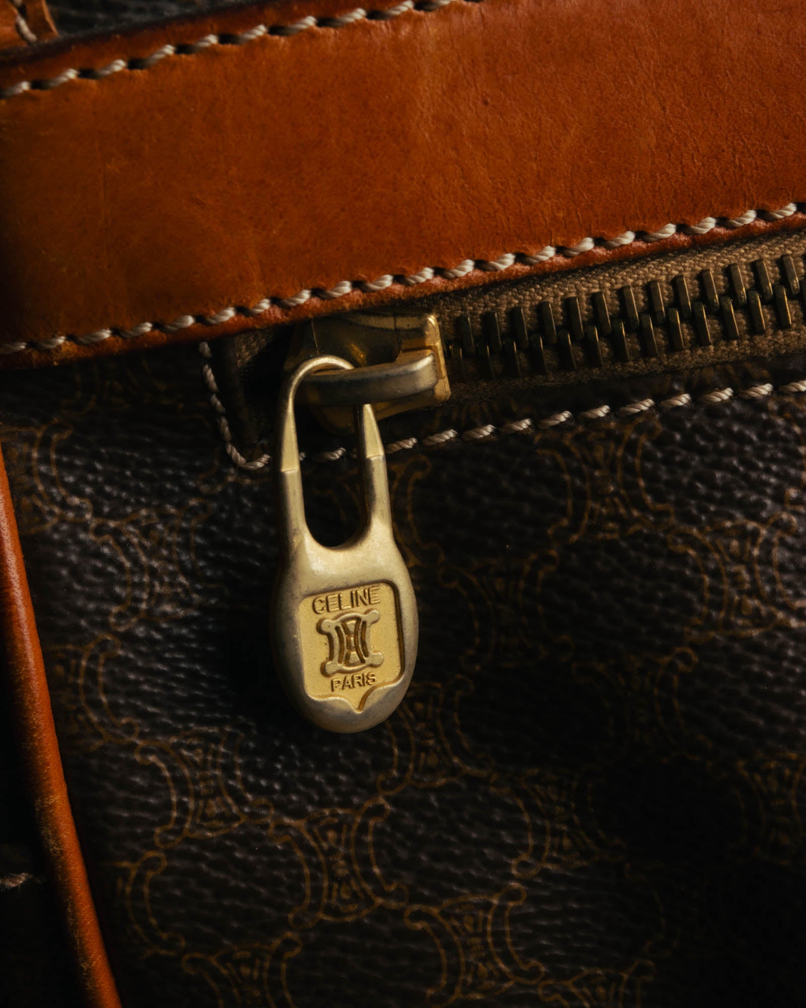 "CELINE" 80's-90's Macadam monogram pvc leather shoulder briefcase